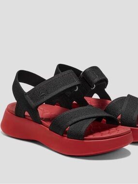 Black Strappy Sandals with Red Platform Sole